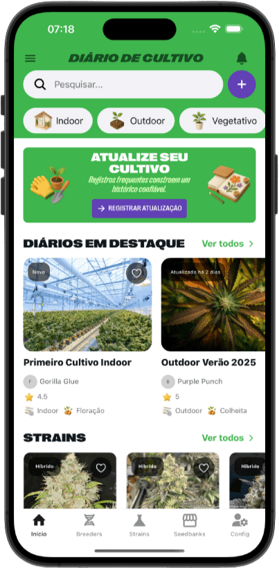 Screenshot do aplicativo Diário de Cultivo mostrando interface de acompanhamento